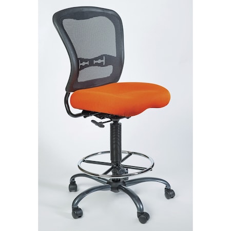 Armless, Mesh Back Task Stool With Black Upholstered Seat, Footring And Titanium Steel Base